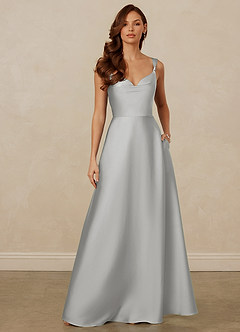 Christian Siriano Bridal for Azazie 1001 Robes de demoiselle d'honneur Robe Trapèze en Satin extensible Encolure en Forme de Cœur Argent image1