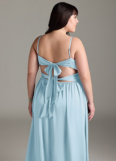 Azazie Zeya Bridesmaid Dresses Sky Blue A-Line Pleated Stretch Satin Dress image15