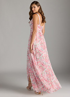 Azazie Chanel Robes de demoiselle d'honneur Robe Trapèze en Mousseline de soie Plissée Aquarelle Florale Abstraite image8