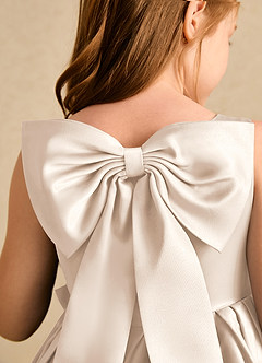 Azazie Jessie Flower Girl Dresses White Alabaster A-Line Bow Matte Satin Dress image8