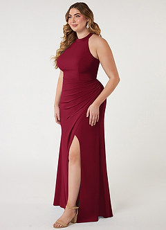 Azazie Galicia Brautjungfernkleider Meerjungfrau-Linie Halter Gefaltet Stretch-Chiffon Kleid Burgunderrot image7