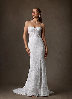 Azazie Issa Vestidos de novia Vestido de Diamante Blanco de Encaje de Corte Recto con Sin tirantes image7