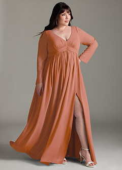 Azazie Teton Maternity Bridesmaid Dresses A-Line Long Sleeve Chiffon Floor-Length Dress image10