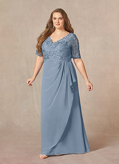 Azazie Amedeus Mother of the Bride Dresses Dusty Blue A-Line V-Neck Lace Chiffon Dress image8