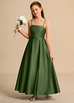 Azazie Pebbles Junior Formal Flower Girl Klänningar Klä A-Line i Matt satäng Plisserad image1