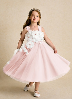Azazie Dovey vestidos de niña de las flores Vestido de Rosa Rubor de Tul de Princesa con Lazo image4
