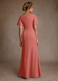 Azazie Suffolk Mère de la mariée Robes Robe Trapèze en Mousseline de soie Plissée Rose Saumon image3