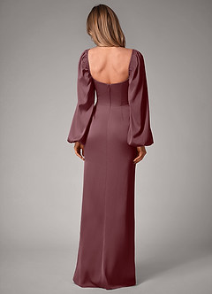 Azazie Sonata Bridesmaid Dresses Sangria Sheath Long Sleeve Stretch Satin Convertible Dress image2