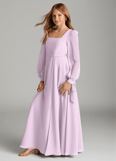 Azazie Leonia Junior Frosted Lilac A-Line with Pockets Chiffon Dress image4