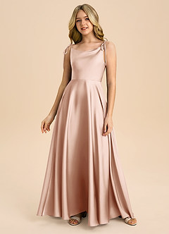 Azazie Popsy Junior Robe Trapèze en Satin extensible Arc Or Rose image2