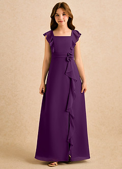 Azazie Soso Girls Formal Robe Demoiselle D'honneur Fillette Robe Trapèze en Mousseline de soie Plissée Grain De Raisin image3