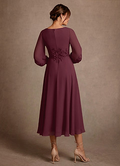 Azazie Ana 신부의 어머니 드레스 A라인 레이스 쉬폰 티 길이 드레스 image3