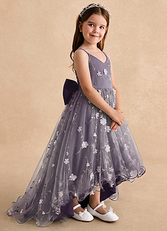 Azazie Celia Flower Girl Dresses Plum A-Line Spaghetti Strap Tulle Dress image3