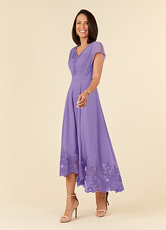 Azazie Palana vestidos de madre de la novia Vestido de Tahití de Gasa de Corte En A con Encaje image2