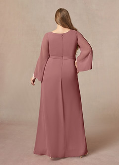 Azazie Belinda vestidos de madre de la novia Vestido de Rosa Del Desierto de Gasa de Corte En A con Cuello en V Plisado image7