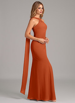 Azazie Kinsley Robes de demoiselle d'honneur Robe Sirène en Mousseline de soie Plissée Orange Brûlée image6