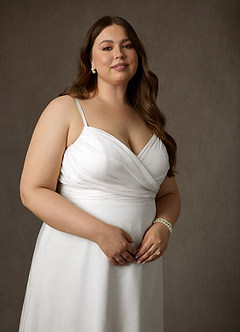 Azazie Kali Wedding Dresses Diamond White A-Line V-Neck Pleated Crinkle Chiffon Dress image13