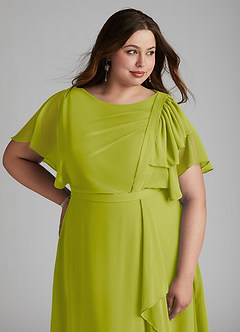 Azazie Aaliyah Bescheiden Bruidsmeisjekleding A-Lijn Bocht Gevouwen Chiffon Vloerlengte Jurk image11