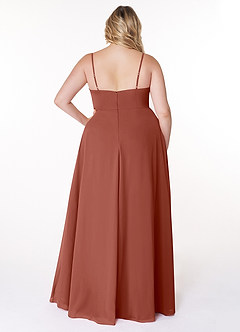 Azazie Moira Robes de demoiselle d'honneur Robe Trapèze en Mousseline de soie Décolleté Auburn image9