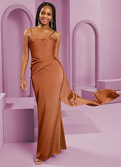 Barbie ♥ Azazie Bridesmaid Dresses Copper Sheath Strapless Stretch Satin Convertible Dress image10