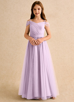 Azazie Yuna Girls Formal Abiti da Ragazza di Fiori Abito A-Line in Tulle Spalle Scoperte Lilla Glassato image4