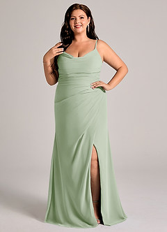 Azazie Deandra Brudtärnklänningar Klä av Sjöjungfru i Chiffong Plisserad Dusty Sage image7