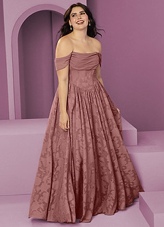Barbie ♥ Azazie Robes de demoiselle d'honneur Robe Trapèze Convertible en Blumen-Burnout Épaule décolletée Rose Poussiéreuse image10