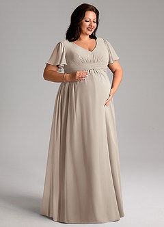 Azazie Verna Brautjungfernkleider für Schwangere A-Linie V-Hals Gerüscht Chiffon Bodenlänge Kleid image10