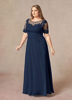 Azazie Raissa Mother of the Bride Dresses Dark Navy A-Line Lace Chiffon Dress image11