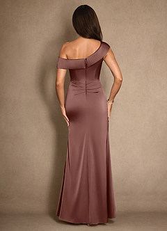 Azazie Hamptons Mother of the Bride Dresses Espresso A-Line Pleated Stretch Satin Dress image2