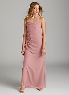 Azazie Mai Junior Vestido de Rosa Polvorienta de Gasa de Recto con Plisado image3