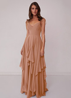 Barbie ♥ Azazie Bridesmaid Dresses Champagne Rose A-Line Bow Chiffon Dress image4