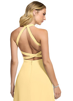 Azazie Clarice Robes de demoiselle d'honneur Robe Trapèze en Mousseline de soie Dos nu Beurre image5
