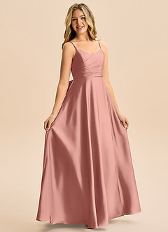 Azazie Rumi Junior Linia A Pofałdowany Satyna elastyczna Długość podłogi Młodsza druhna Sukienka image5