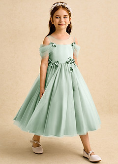 Azazie Juni Flower Girl Dresses Agave Ball-Gown Pleated Tulle Dress image6