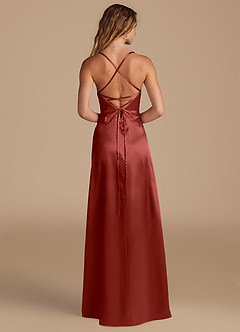 Azazie Mei Brautjungfernkleider A-Linie Metallischer Satin Kleid Terrakotta image5
