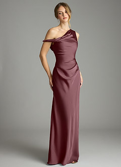 Azazie Emerson Bridesmaid Dresses Sangria Mermaid Off the Shoulder Stretch Satin Dress image5