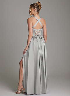 Azazie Francis 신부 들러리 드레스 A라인 코르셋 스트레치 새틴 바닥 길이 드레스 image7