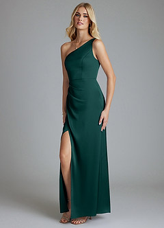 Azazie Adhara Abiti da Damigella Abito Tubino in Raso Elasticizzato Monospalla Pino image8