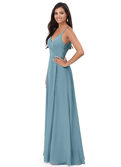 Azazie Lennon Bridesmaid Dresses Moody Blue A-Line Lace Chiffon Dress image4