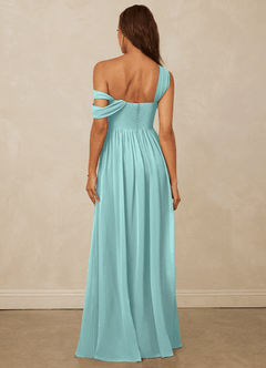 Christian Siriano Bridal for Azazie 1014 Robes de demoiselle d'honneur Robe Trapèze en Mousseline de soie Épaule décolletée Aqua image3