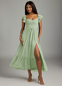 Azazie Anaya Bridesmaid Dresses Dusty Sage A-Line Pleated Chiffon Dress image1