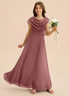 Azazie Lambie Junior Desert Rose A-Line Pleated Chiffon Dress image3