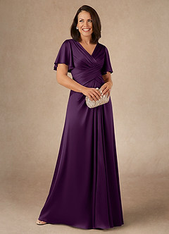Azazie Emmeline Mother of the Bride Dresses Grape A-Line Pleated Stretch Satin Dress image1