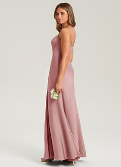 Azazie Lidia Robes de demoiselle d'honneur Robe Sirène en Satin extensible Fente Latérale Rose Poussiéreuse image7