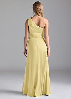 Azazie Dallas Bridesmaid Dresses Lemon Sorbet A-Line One Shoulder Stretch Satin Dress image2