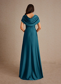 Azazie Branford Abiti per la Madre della Sposa Abito A-Line in Raso Elasticizzato Plissettato Blu Inchiostro image3