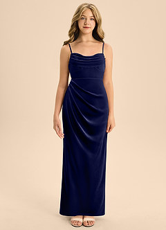 Azazie Mai Junior Dark Navy A-Line Sweetheart Neckline Velvet Dress image5