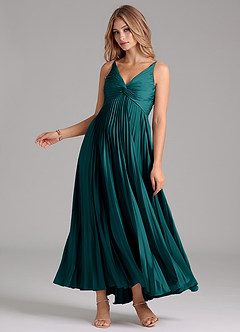 Azazie Raychelle Bridesmaid Dresses Peacock A-Line Pleated Stretch Satin Dress image3