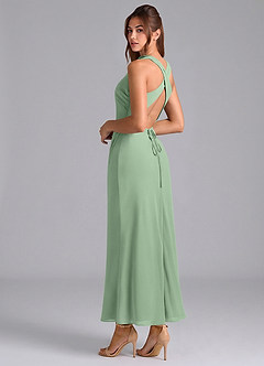 Azazie Evadne Bridesmaid Dresses Matcha Sheath Pleated Chiffon Dress image2
